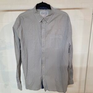 Artistry In Motion Mens XL Long Sleeve Button Down Shirt Navy White Micro Check